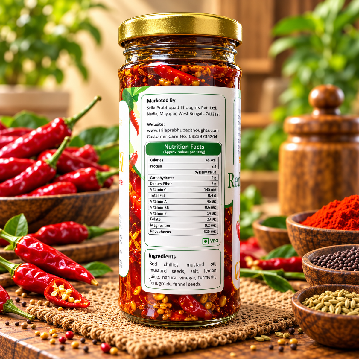 Vedaham Red Chilli Pickle – 100% Natural | No Onion No Garlic