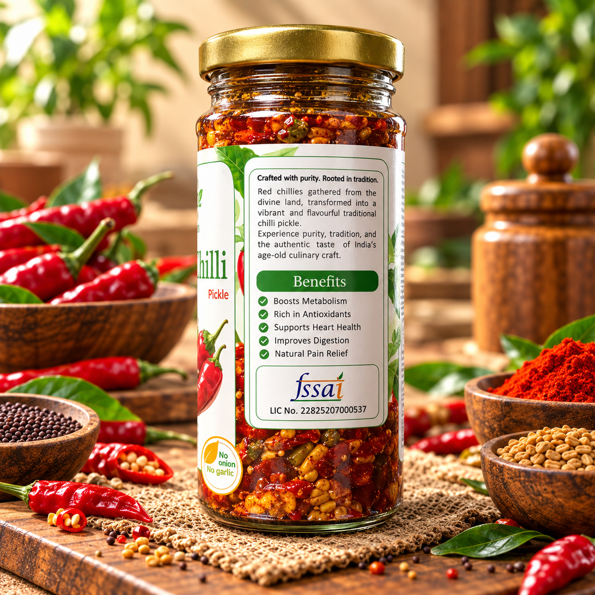 Vedaham Red Chilli Pickle – 100% Natural | No Onion No Garlic