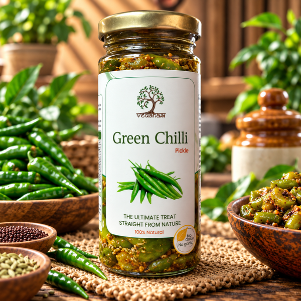 Vedaham Green Chilli Pickle – 100% Natural | No Onion No Garlic