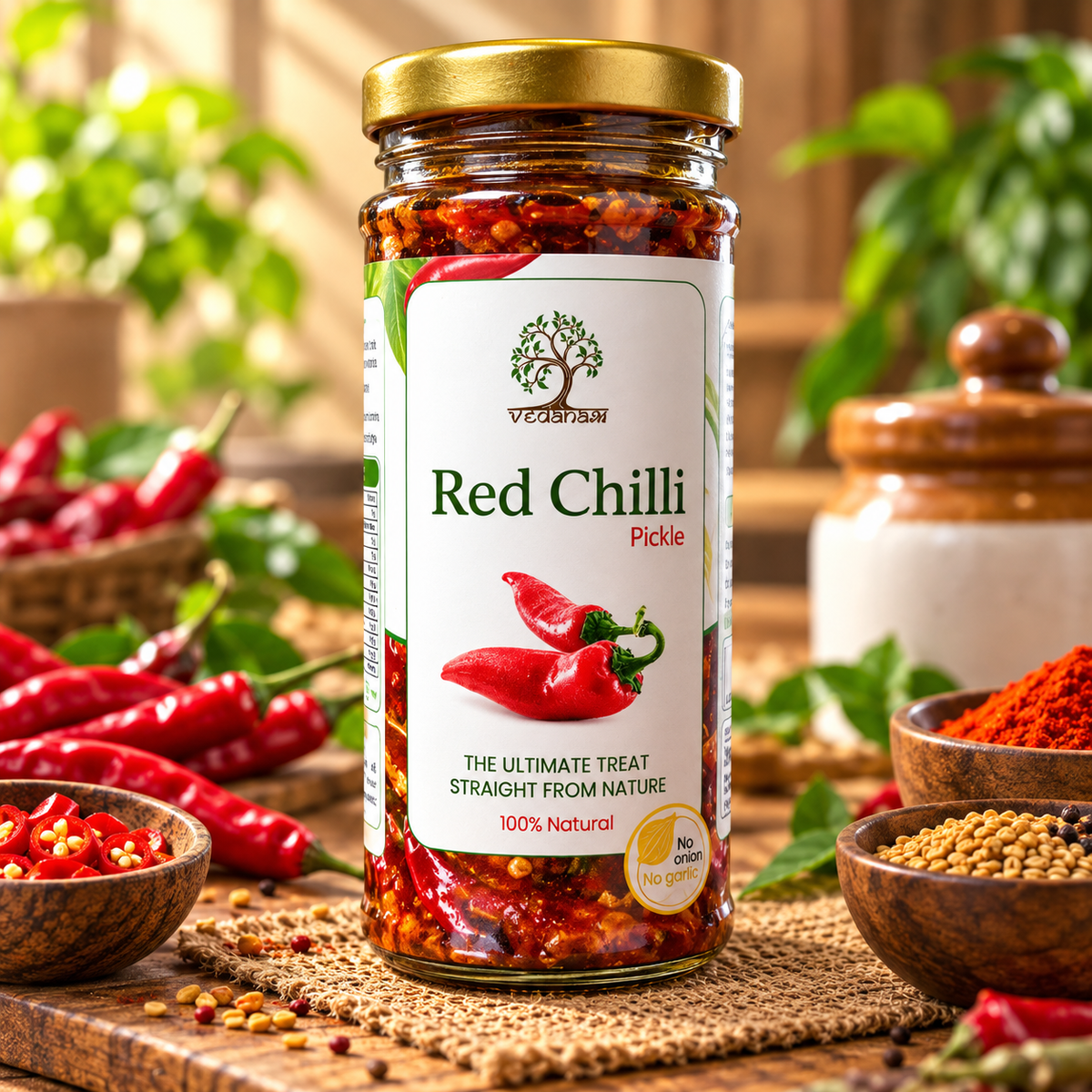 Vedaham Red Chilli Pickle – 100% Natural | No Onion No Garlic